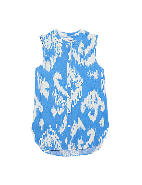 Linen Rich Printed Button Through Shirt