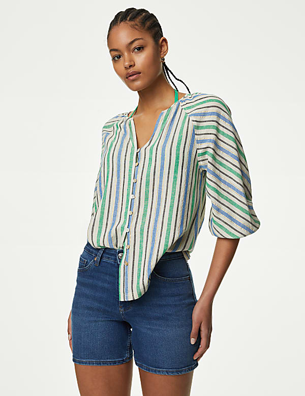 Linen Blend Striped Blouse