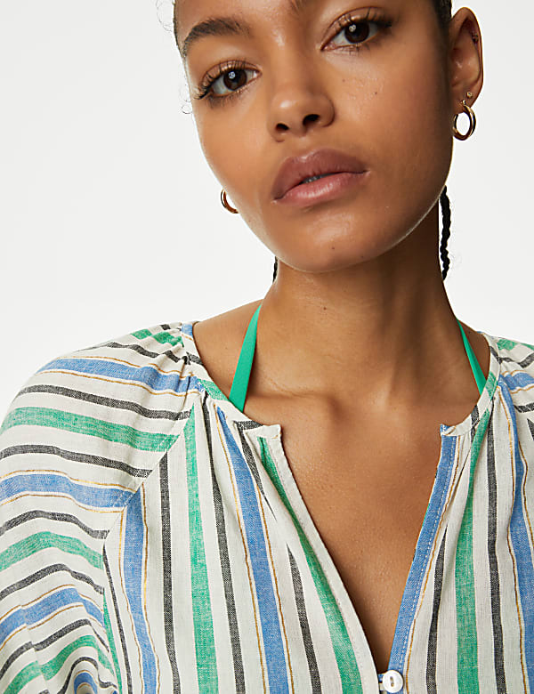 Linen Blend Striped Blouse