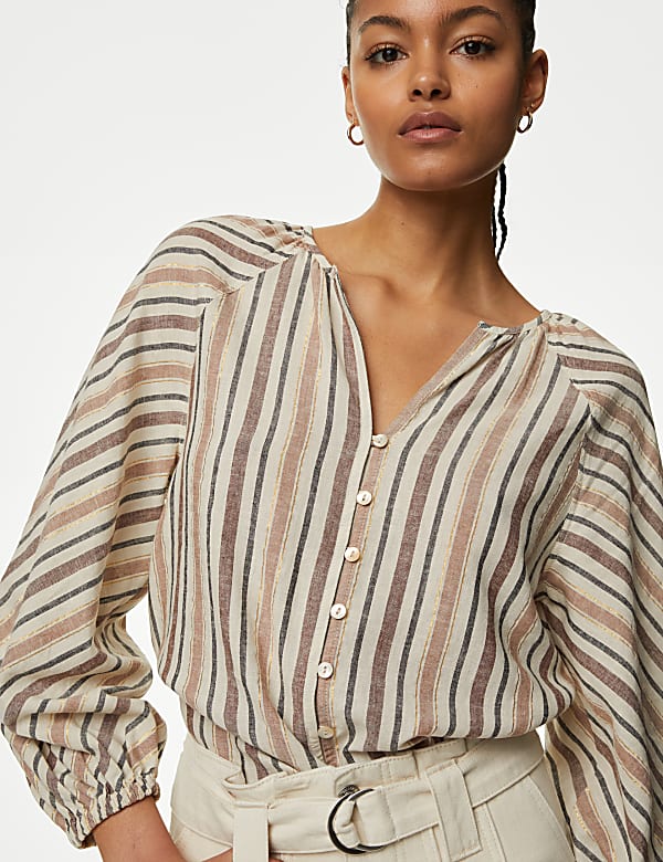 Linen Blend Striped Blouse