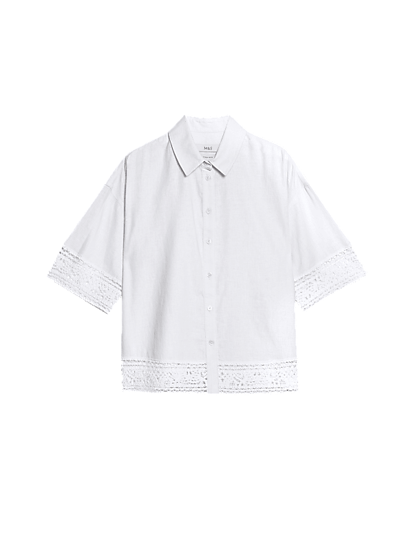Linen Rich Crochet Collared Shirt