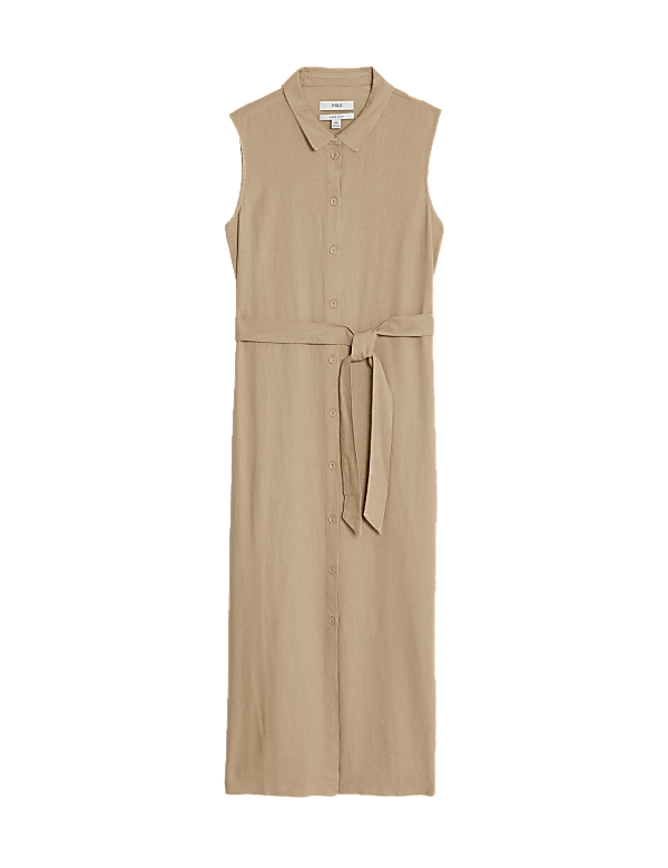 Linen Rich Button Through Midi Shirt Dress