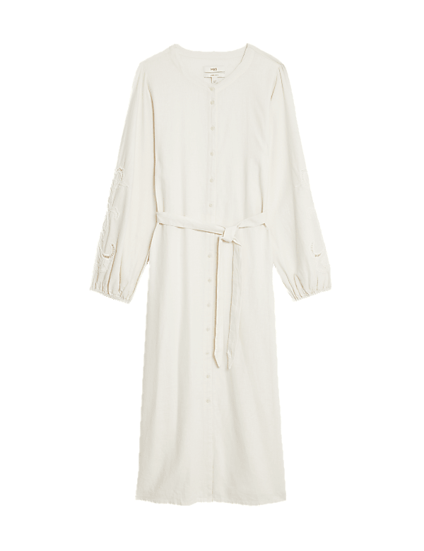 Linen Rich Embroidered Midi Shirt Dress