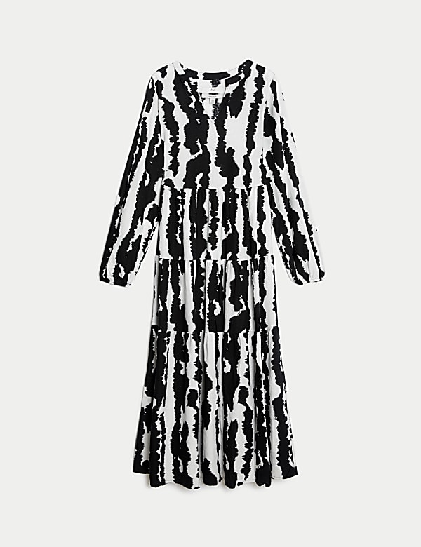Linen Rich Printed V-Neck Midaxi Dress
