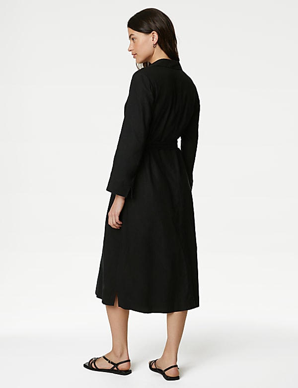 Linen Rich Belted Relaxed Midaxi Shirt Dress