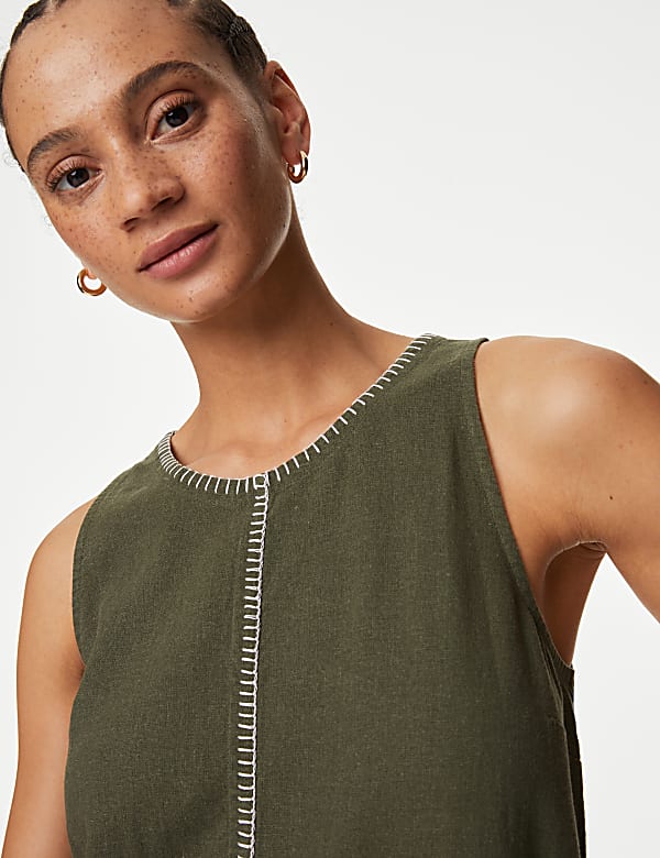 Linen Rich Stitch Detail Shift Dress