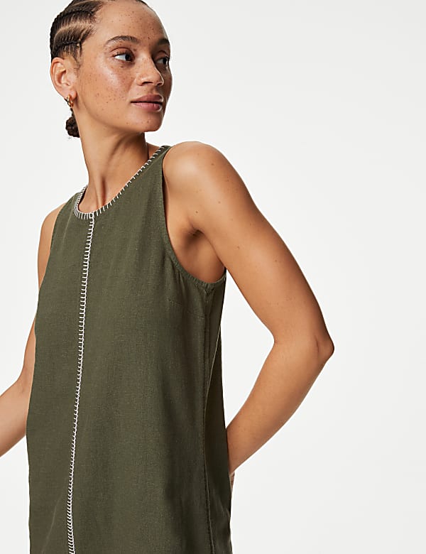 Linen Rich Stitch Detail Shift Dress