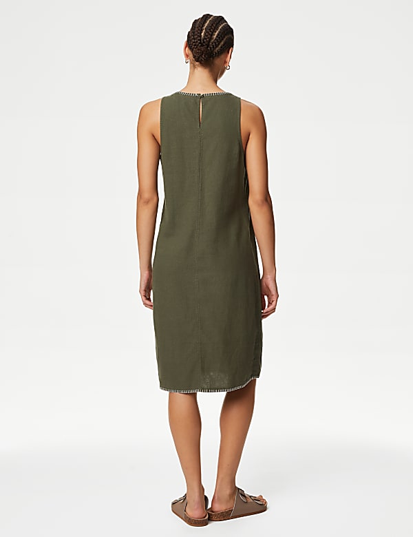 Linen Rich Stitch Detail Shift Dress