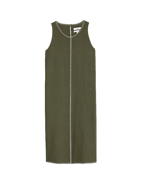 Linen Rich Stitch Detail Shift Dress
