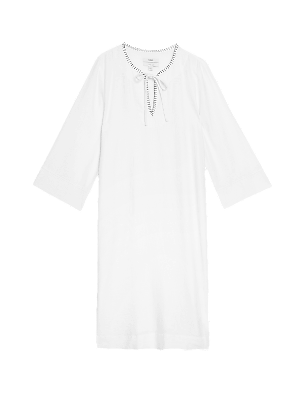 Linen Rich Tie Neck Knee Length Shift Dress