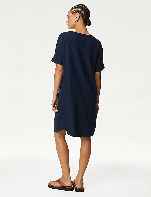 Linen Rich V-Neck Knee Length Shift Dress