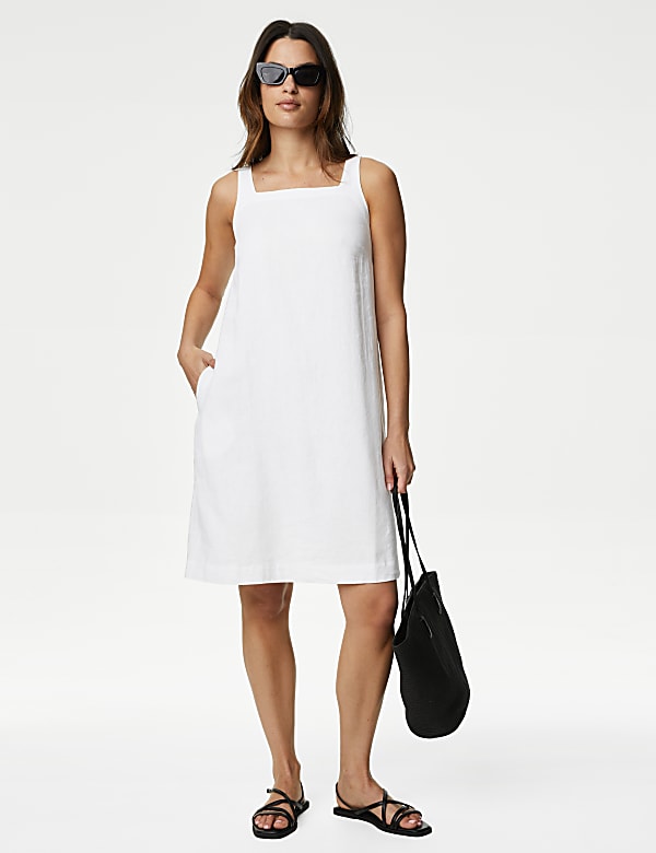 Marks and spencer white linen dress deals