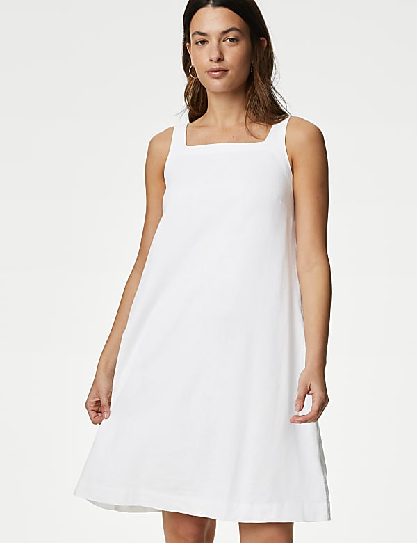 Linen Rich Square Neck Mini Shift Dress