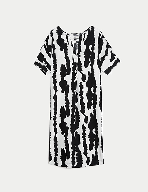 Linen Rich Printed V-Neck Shift Dress
