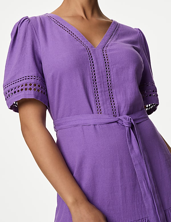 Linen Rich Tie Waist Midaxi Shift Dress