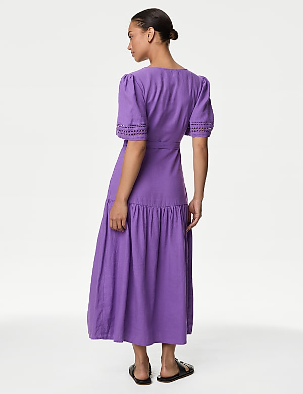 Linen Rich Tie Waist Midaxi Shift Dress