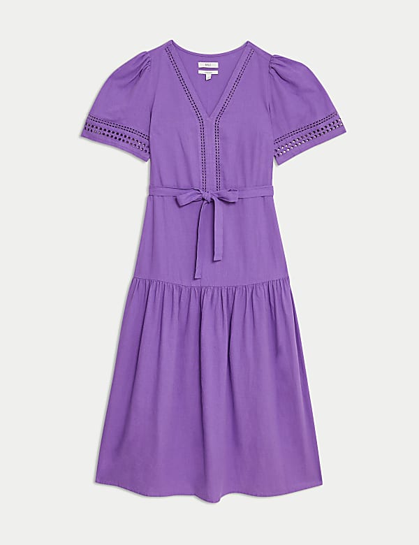Linen Rich Tie Waist Midaxi Shift Dress - CZ