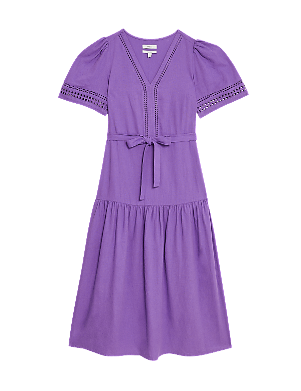 Linen Rich Tie Waist Midaxi Shift Dress