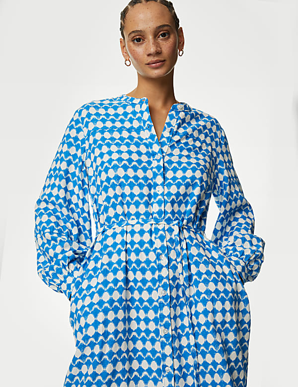 Linen Rich Printed Midi Shirt Dress