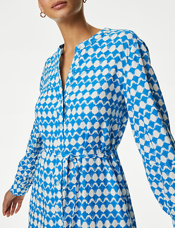 Linen Rich Printed Midi Shirt Dress