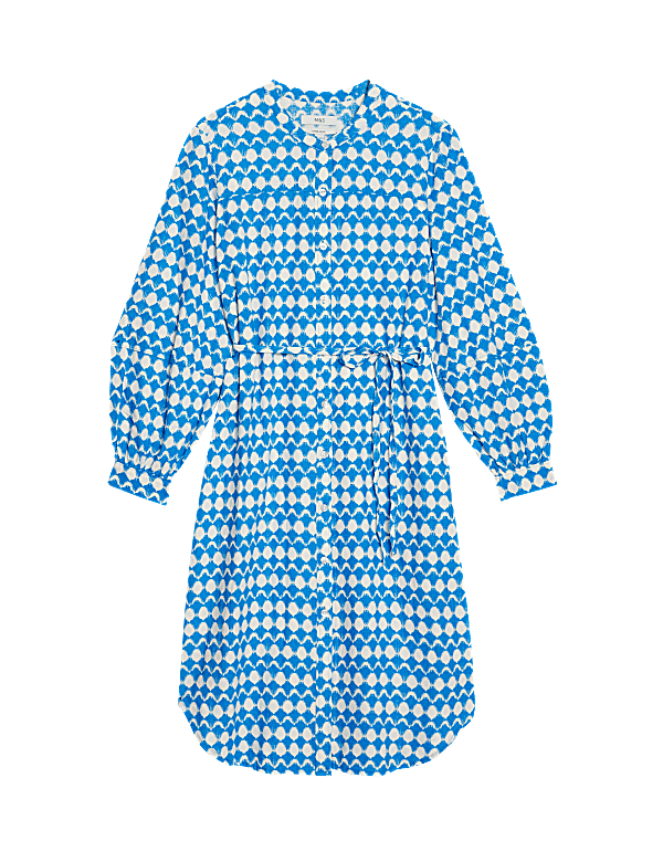 Linen Rich Printed Midi Shirt Dress