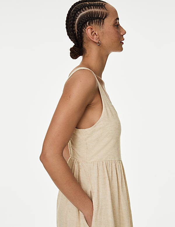 Linen Blend Midaxi Swing Dress