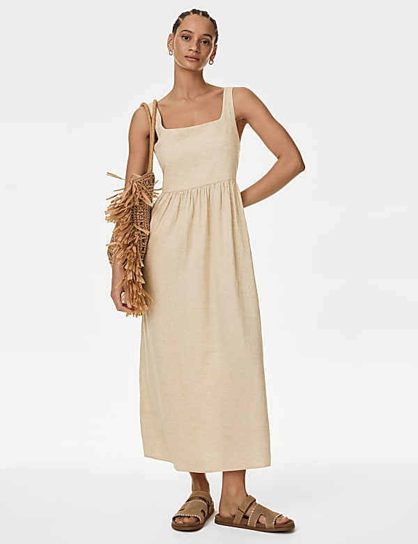 Linen Blend Midaxi Swing Dress