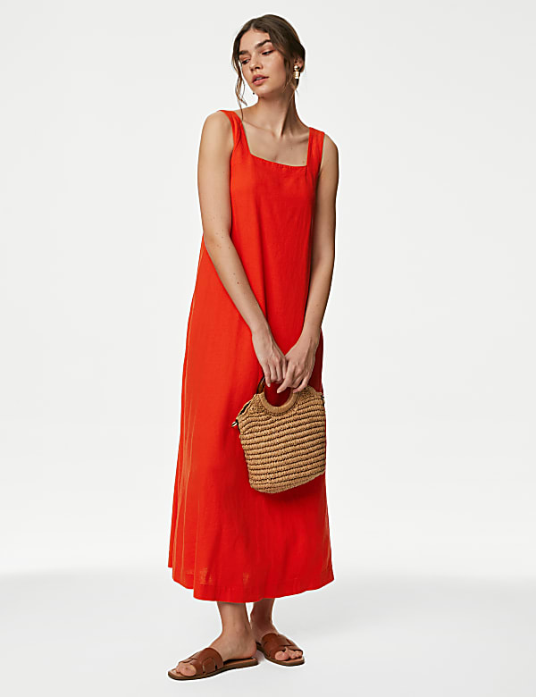 Linen Rich Square Neck Midaxi Dress