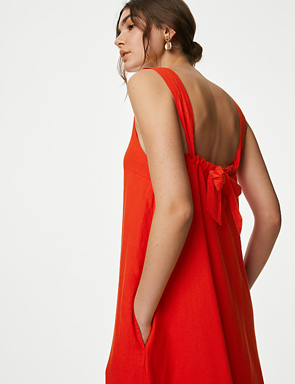 Linen Rich Square Neck Midaxi Dress