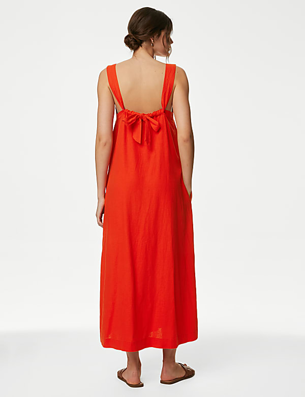 Linen Rich Square Neck Midaxi Dress