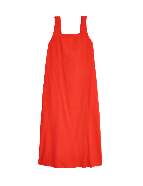 Linen Rich Square Neck Midaxi Dress
