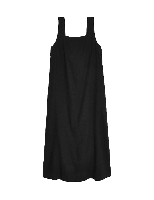 Linen Rich Square Neck Midaxi Dress