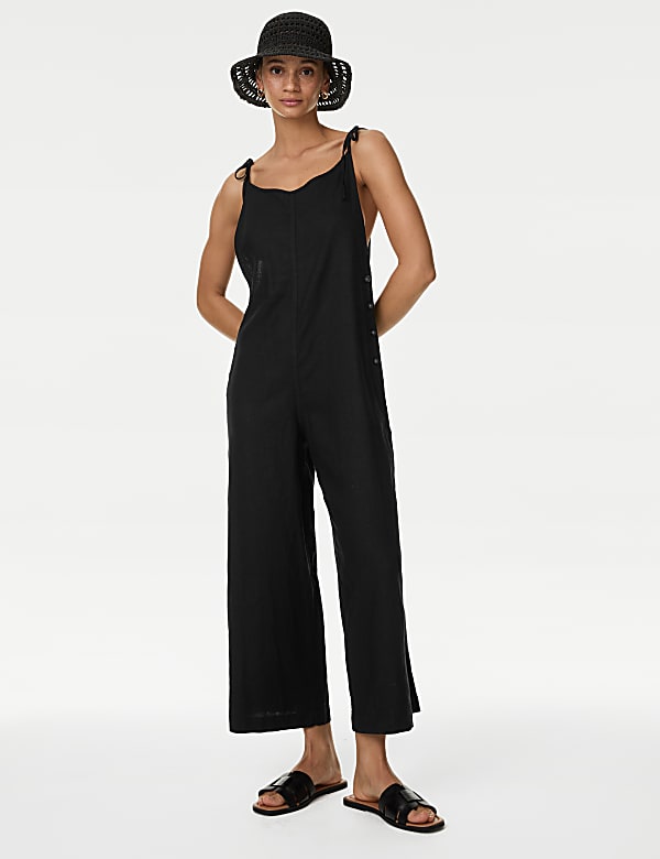 Linen Rich Wide Leg Cropped Jumpsuit - AT