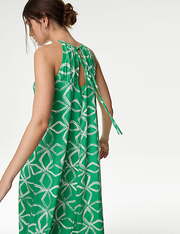 Linen Rich Printed Halter Neck Maxi Dress