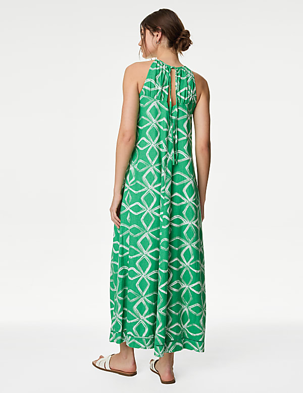 Linen Rich Printed Halter Neck Maxi Dress