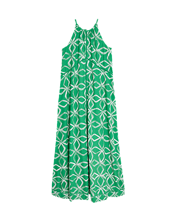 Linen Rich Printed Halter Neck Maxi Dress