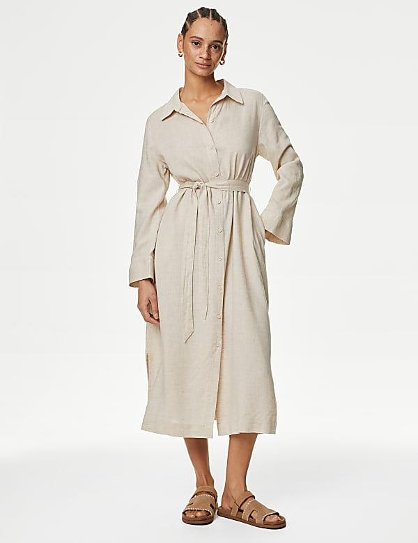 Linen Blend Midaxi Relaxed Shirt Dress