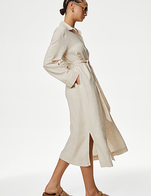 Linen Blend Midaxi Relaxed Shirt Dress