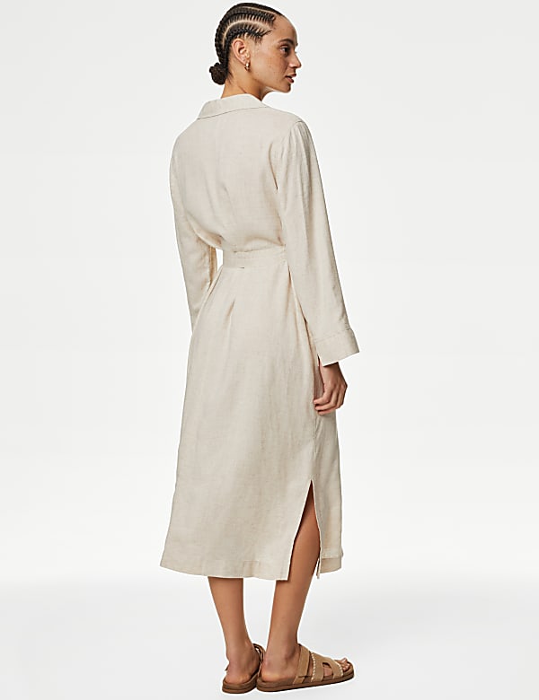 Linen Blend Midaxi Relaxed Shirt Dress