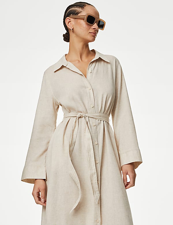 Linen Blend Midaxi Relaxed Shirt Dress