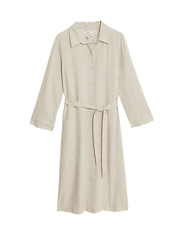 Linen Blend Midaxi Relaxed Shirt Dress