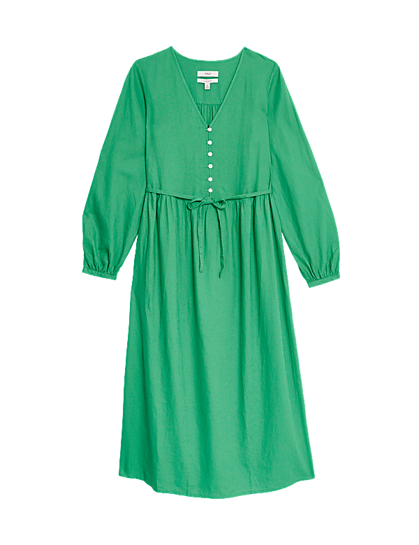 Linen Rich V-Neck Midi Shift Dress