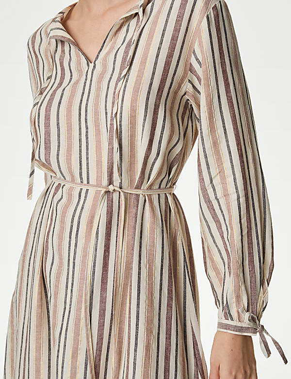 Linen Blend Striped Midi Shift Dress