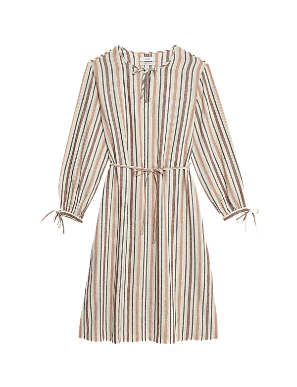 Linen Blend Striped Midi Shift Dress