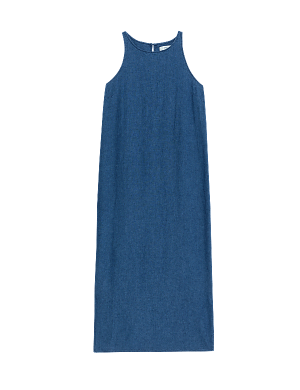 Linen Rich Round Neck Midi Slip Dress