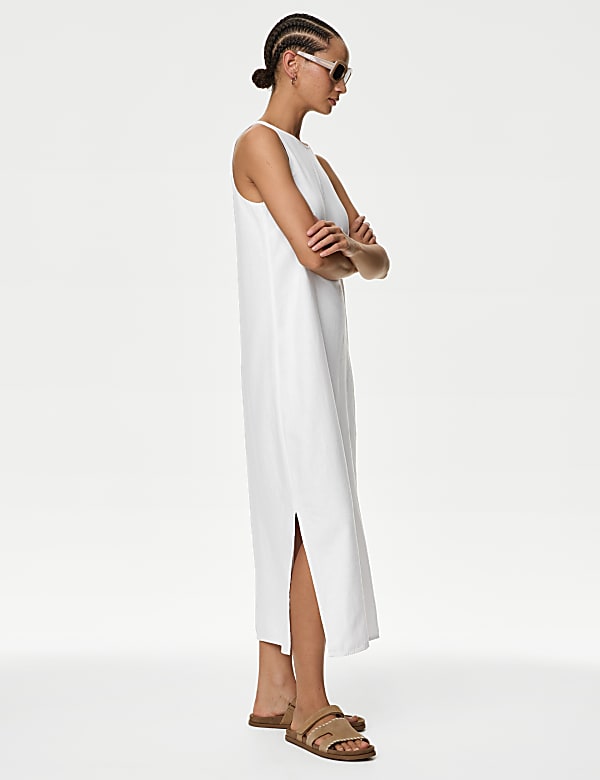 Linen Rich Round Neck Midi Slip Dress