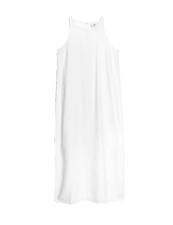 Linen Rich Round Neck Midi Slip Dress