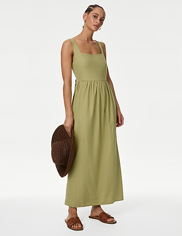 Linen Rich Strappy Midaxi Swing Dress