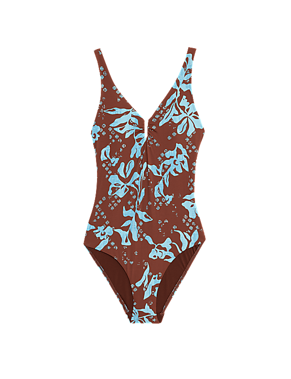 360 Tummy Control Printed Cut Out Neck Swimsuit