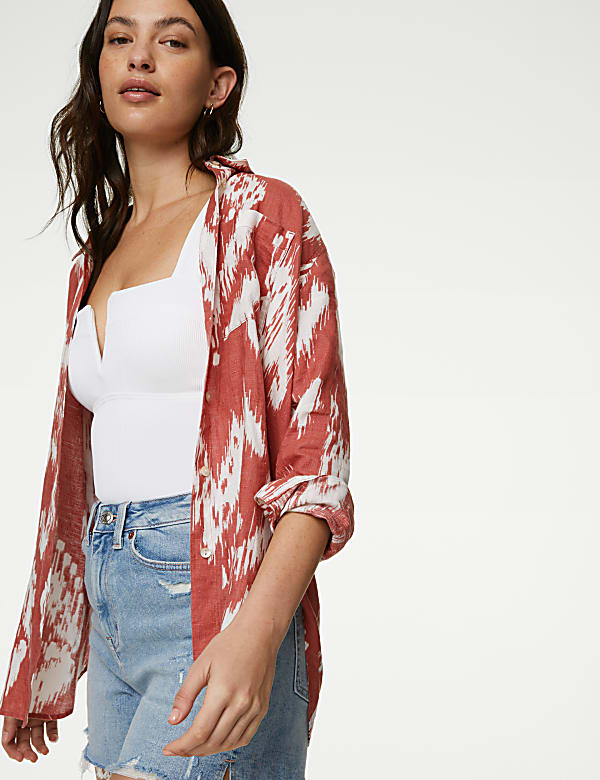 Pure Linen Printed Collared Relaxed Shirt